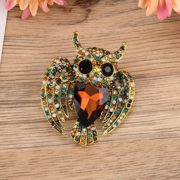 Mehrfarbige Kristall-Brosche, Eule image number 2