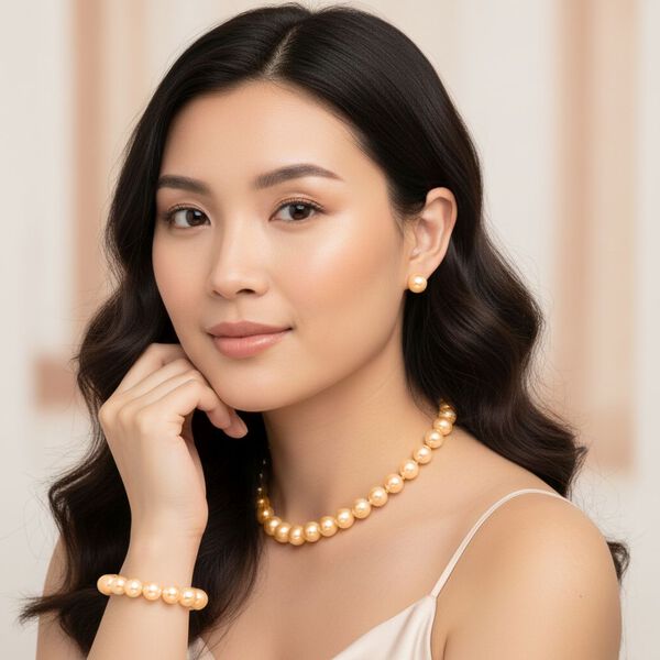 3er-Set goldenes Muschelkernperle Schmuckset image number 3