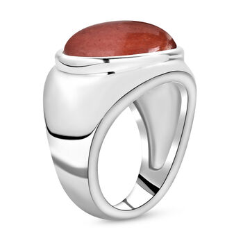 2er- set gef&auml;rbter, roter Achat-Ring und Anh&auml;nger mit Kette, ca. 50 cm, 316L Edelstahl , ca. 27.00 ct