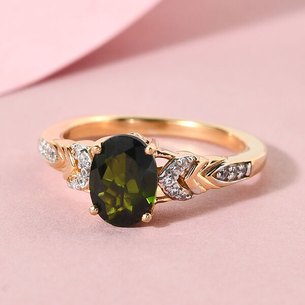 Natürlicher Chromdiopsid und Zirkon Ring 925 Silber vergoldet  ca. 1,40 ct image number 2