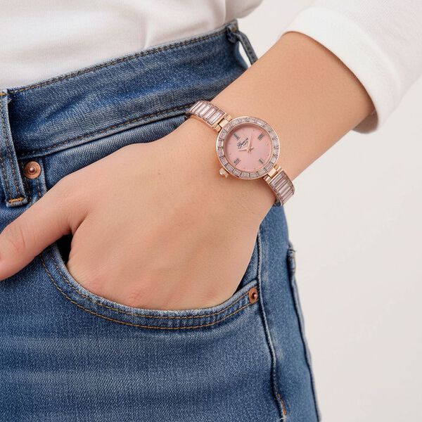 GENOA Time V2, Rosa Diamant-farbene Zirkonia, Kristalluhr, japanisches Uhrwerk, 316L Edelstahl, Rosa image number 3