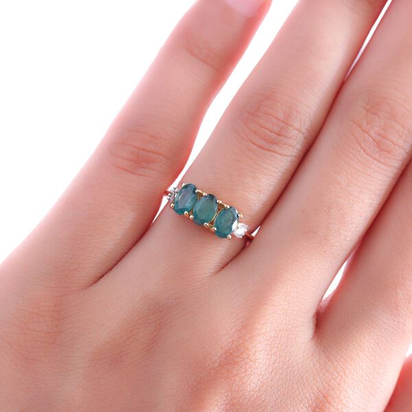 Blaugrüner Grandidierit und weißer Diamant-Ring, 925 Silber Gelbgold Vermeil  ca. 1,37 ct image number 3