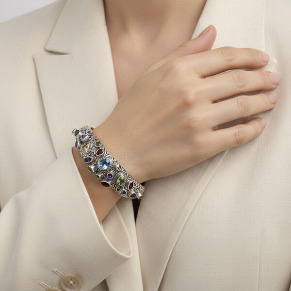 D'Joy Royal Bali Mehrfarbiger Schweizer Blautopas, Peridot Armreif ca. 19 cm 925 Silber ca. 6.99 ct image number 3