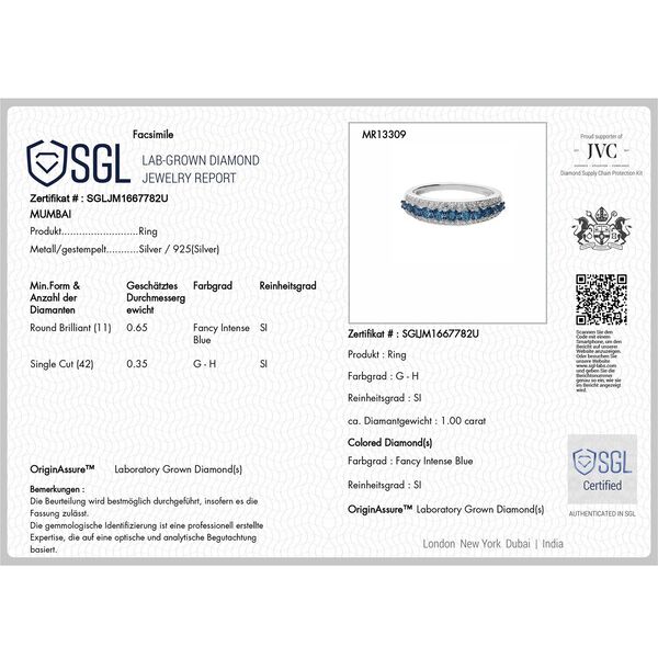 LUXURIANT DIAMOND - Lab Grown Blauer Diamant SI-GH SGL zertifiziert Ring 925 Silber rhodiniert (Gr&ouml;&szlig;e 18.00) ca. 1.00 ct image number 7