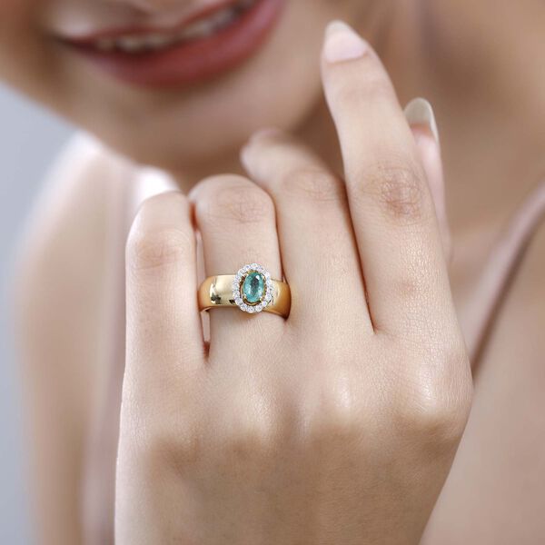 AAA Smaragd, wei&szlig;er Zirkon Ring, 925 Silber Gelbgold Vermeil (Gr&ouml;&szlig;e 19.00) ca. 0.74 ct image number 2