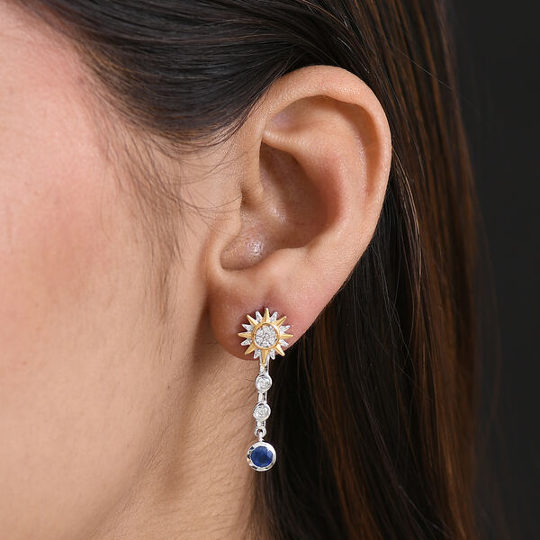 GP - Kyanit, Kanchanaburi Blauer Saphir Ohrringe 925 Silber Rhodiniert und 750 Gelbgold Vermeil ca. 1,02 ct. image number 2