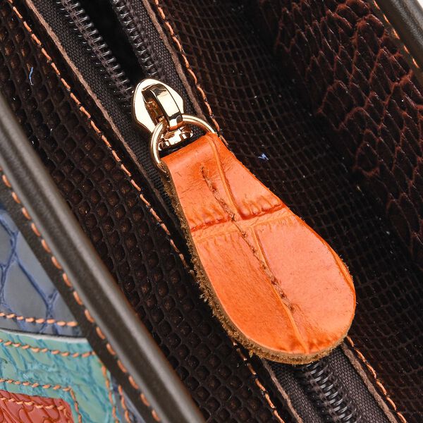 "Chaos by Elsie Genuine Leather Crossbody Bag with RFID Color:green Embossed crocdile shining rhomboid pattern Size:36*15*25cm           Wall: Genuine Leather Lining: Polyester                Exterior:zipped-2, Interior:zipped-2 , slip-2   with 1 Long str image number 7