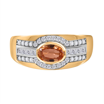 AAA Ceylon Orange Saphir, Moissanit Ring, 925 Silber Gelbgold Vermeil (Gr&ouml;&szlig;e 17.00) ca. 1.42 ct