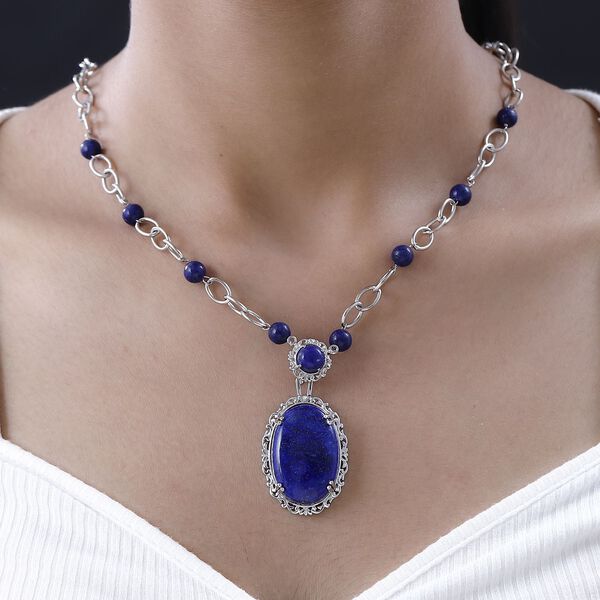 Lapislazuli Halskette, ca. 45 cm, platiniert, ca. 51.12 ct image number 3