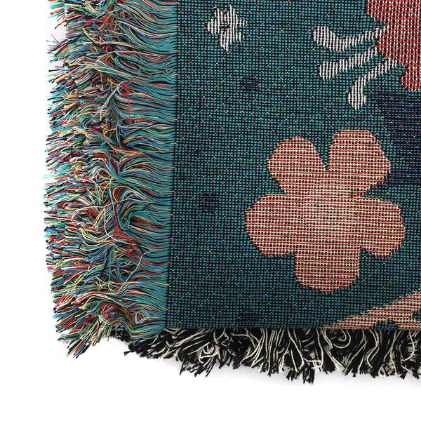 Handgewebte Jacquard-Decke mit Fransen, 100% Baumwolle, Blumenwiese, Gr&uuml;n und mehrfarbig image number 5