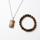 2er- Set Tigerauge flexibel Armband und Anh&auml;nger mit Kette ca. 60 cm in Edelstahl