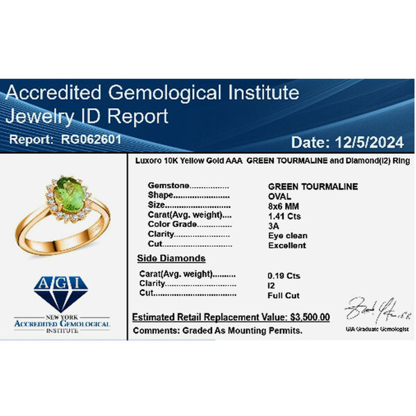 LUXORO zertifiziert und geprüft AAA grüner Turmalin und Diamant Ring in 417 Gold - 1,6 ct. image number 6