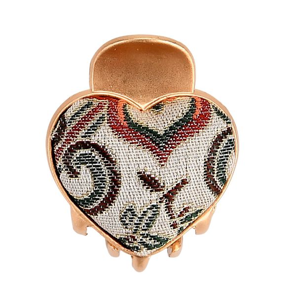 LA MAREY 2er-Set Brokat Seiden-Haarspangen und Ohrringe, Beige image number 5