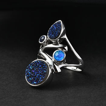 Sajen Silber-Drusy Achat Ring 925 Silber rhodiniert (Gr&ouml;&szlig;e 20.00) ca. 3.01 ct