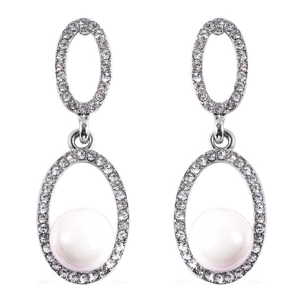 2er Set - Wei&szlig;er Kristall, Wei&szlig;e Muschelkernperle Ohrringe und Halskette ca. 50 cm + 7.5 cm Extender image number 5