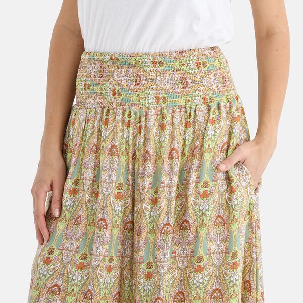 Gesmokte Taillen-Culottes mit Damastmuster, Einheitsgr&ouml;&szlig;e, Gr&uuml;n-Rot image number 5