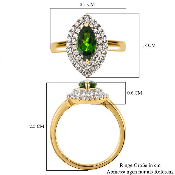 Nat&uuml;rlicher Chromdiopsid und wei&szlig;er Zirkon-Ring, 925 Silber Gelbgold Vermeil (Gr&ouml;&szlig;e 20.00) ca. 1,57 ct image number 7