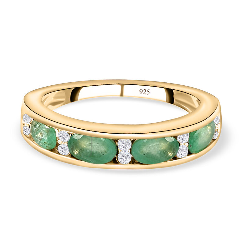 Sambischer Smaragd und weißer Zirkon-Ring, 925 Silber vergoldet  ca. 1,07 ct image number 0
