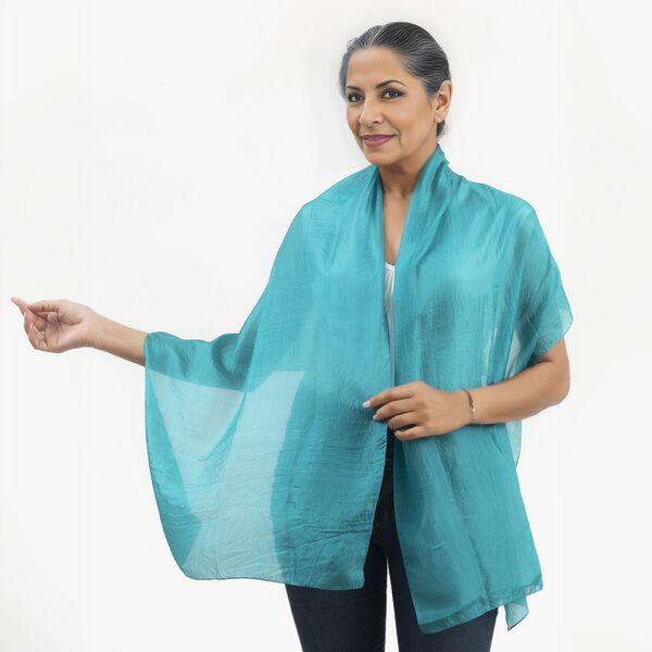 100 % natürlicher Satin Seiden Schal, 48x160 cm, Türkis image number 2