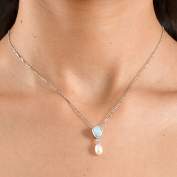 D'Joy S&uuml;&szlig;wasser Perle (8x6 mm), Larimar Anh&auml;nger 925 Silber Platiniert