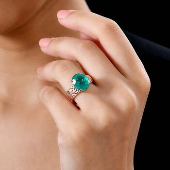 Smaragd-Quarz Triplette Ring 925 Silber 750 Ros&eacute;gold Vermeil (Gr&ouml;&szlig;e 16.00) ca. 5.25 ct