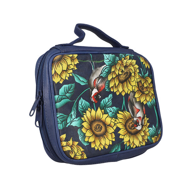 SUKRITI: Handbemalter Schmuckkoffer, Sonnenblumen-Muster, Dunkelblau image number 3