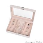 Schmuckorganizer aus PU mit Glasdeckel - ideal für Ringe, Ohrringe, Broschen und Halsketten, 30 x 20 x 8,5 cm, Beige