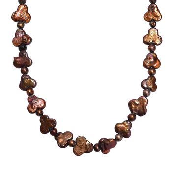 Metallisch Braun Perle Halskette ca. 45 cm 925 Silber rhodiniert