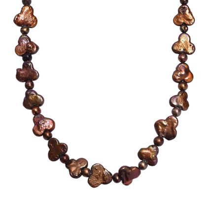 Metallisch Braun Perle Halskette ca. 45 cm 925 Silber rhodiniert