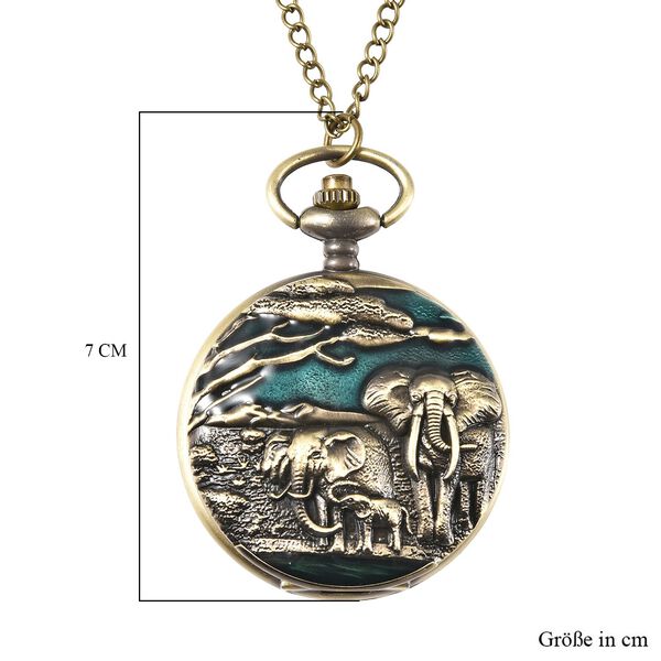 STRADA Taschenuhr mit 79cm Kette im Elefantenmotiv, Japanisches Uhrwerk image number 9