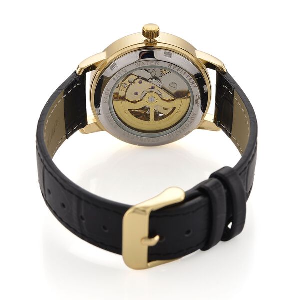 GENOA TIME V2 Automatikuhr mit Automatikwerk, Zifferblatt mit Blumenmuster und Moissaniten, schwarzes Lederarmband, 36 mm, ca. 0,08 ct. image number 6