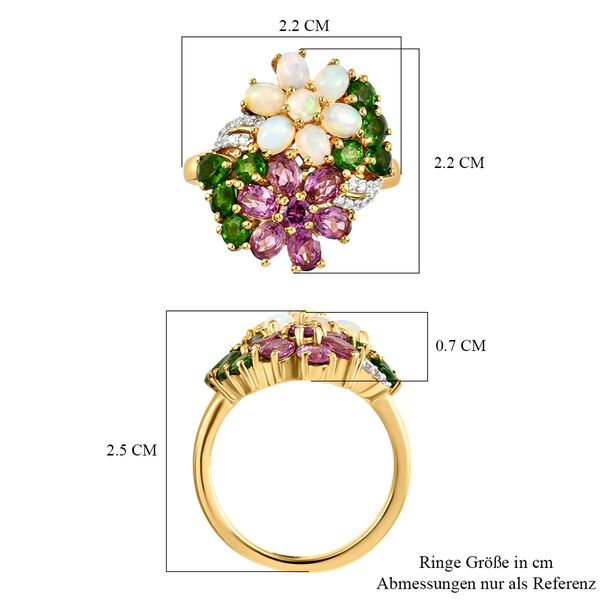 Rhodolith Granat, natürlicher Opal und Chromdiopsid-Ring, 925 Silber vergoldet  ca. 3,24 ct image number 7