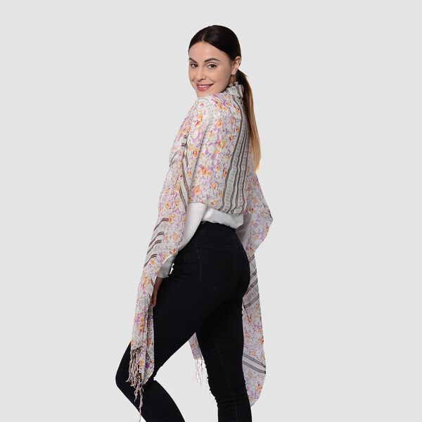 Bedruckter Schal mit Quasten, Violett image number 2