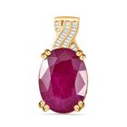 Afrikanischer Rubin (Fissure gefüllt), Weißer Diamant Anhänger 925 Silber vergoldet ca. 15,27 ct.