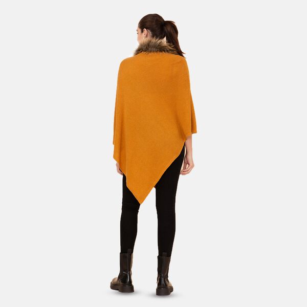 LA MAREY - Kaschmir Poncho mit Kunstfell Bordüre, Senfgelb image number 2