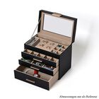 Schmuckkästchen mit 4 Ebenen und Glasfenster, PU-Leder, ca. 25x22x15 cm, Schwarz