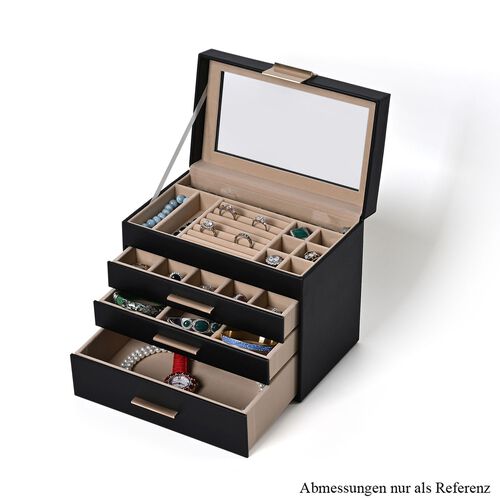 Schmuckbox, 4 Schichten mit Chic-Griff und Glasfenster, schwarz image number 0