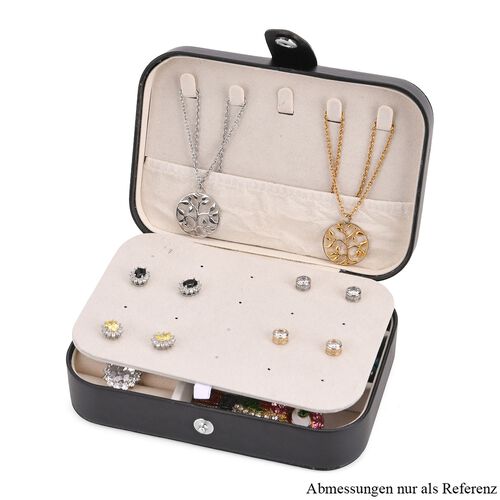 "1 Jewelry box + 10 pcs Silver polish cloth  PU Jewelry Organizer with button Closure  (6.75""x 4.5""x2"") ,16.5x11.5x5.5cm, (Hold Upto 5 Hooks, 10 Pairs of Ear Nails, 6 Rings Slot, 20 Earrings Hole) material:PU Color:Black  10pcs Anti Tarnish Silver Poli image number 0
