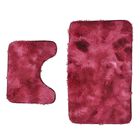 2er Set Verlauf-Plüsch-Badematte, Anti-Rutsch-Rückseite, L50xW80cm, Rot