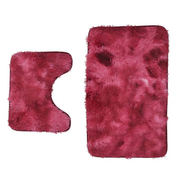 2er Set - Verlauf-Pl&uuml;sch-Matten mit Anti-Rutsch-R&uuml;ckseite, Rot