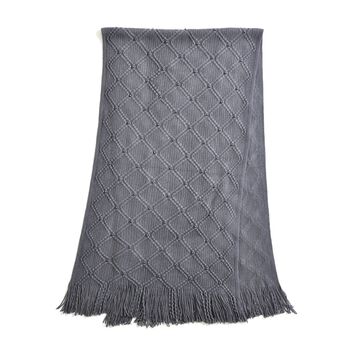 Strickschal mit Quasten und Perlen, Gr&ouml;&szlig;e 72x149 cm, Dunkelgrau