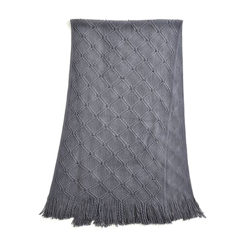 Strickschal mit Quasten und Perlen, Dunkelgrau image number 0
