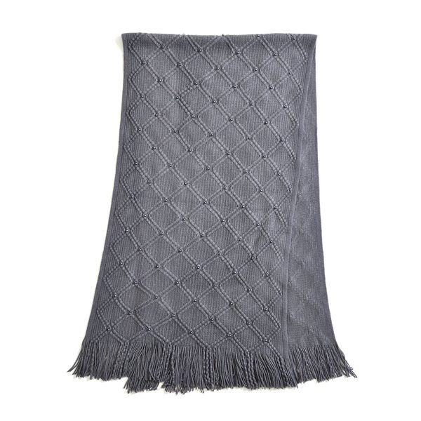 Strickschal mit Quasten und Perlen, Dunkelgrau