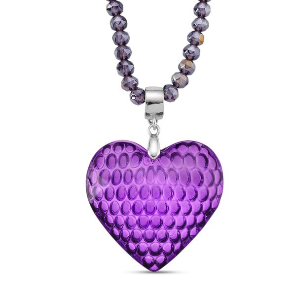 2er Set - Lila Herz Anh&auml;nger und beads Halskette mit  Varioclip-Verschluss, ca. 50 cm