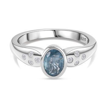 TUCSON FIND - Nat&uuml;rlicher AA Aqua Kyanit, Wei&szlig;er Zirkon Ring 925 Silber rhodiniert (Gr&ouml;&szlig;e 20.00) ca. 1.13 ct