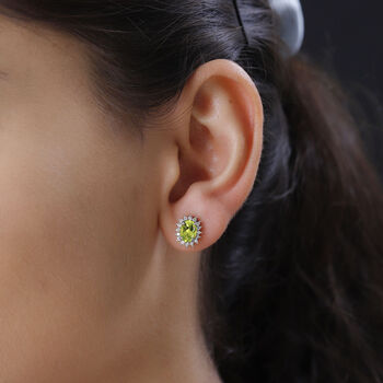AA Peridot, Zirkon Ohrringe 925 Silber Platiniert ca. 2.02 ct