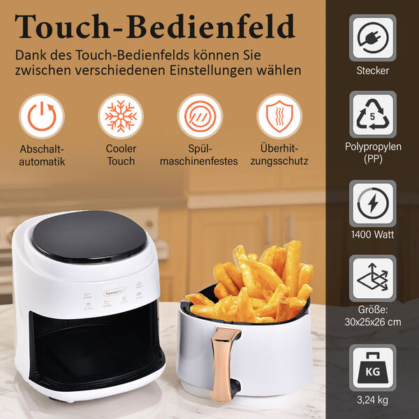 Homesmart: Digitales Heißluftfritteuse, 8L Kapazität, 1400W, weiß image number 2
