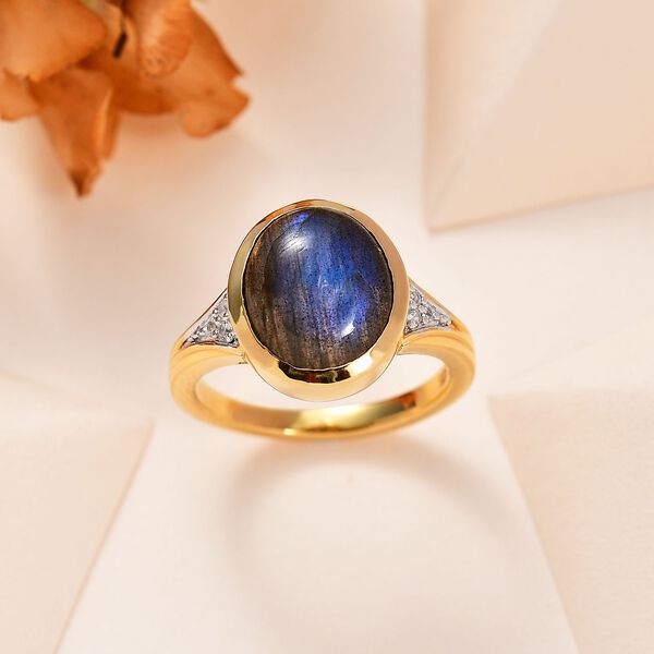 AAA Labradorit, Weißer Zirkon Ring, ca. 6,26 ct image number 2