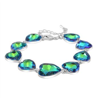 2er Set - Gr&uuml;ner Magie Farbe Kristall Armband und Ohrringe, Silberfarben