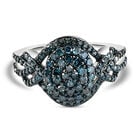 Blauer Diamant Cluster-Halo-Ring in Silber image number 0